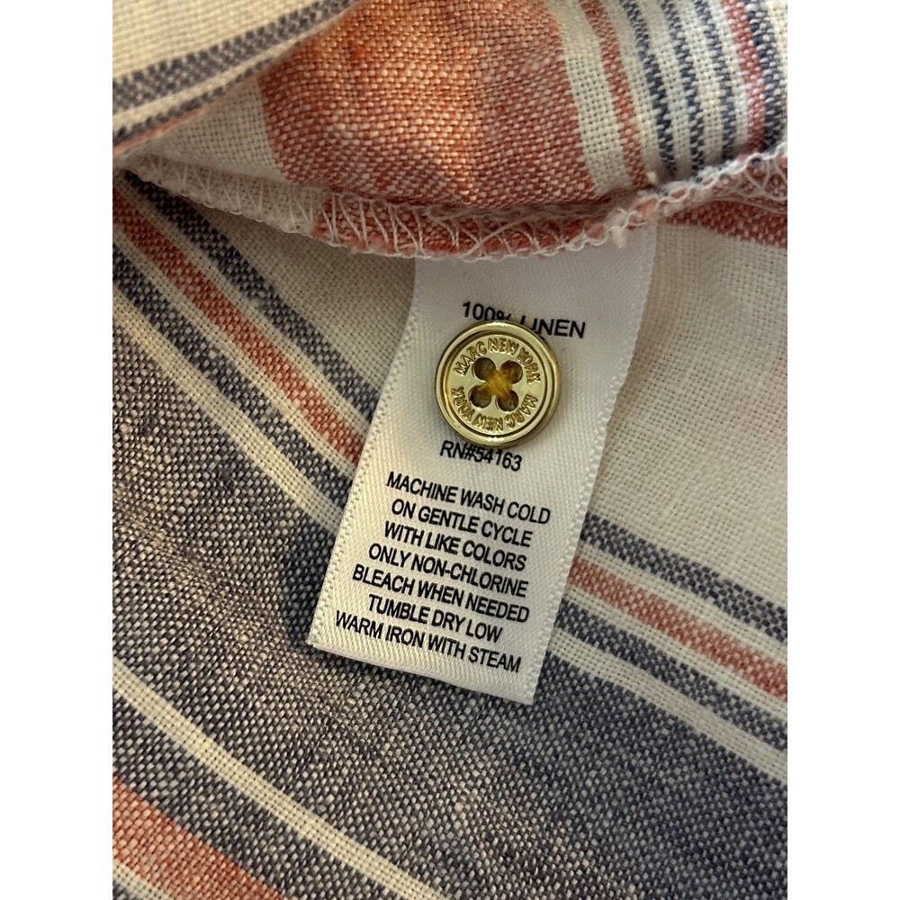 Marc New York Linen Shirt Large White Red Blue Button Front Lightweight Flowy - Picture 10 of 10